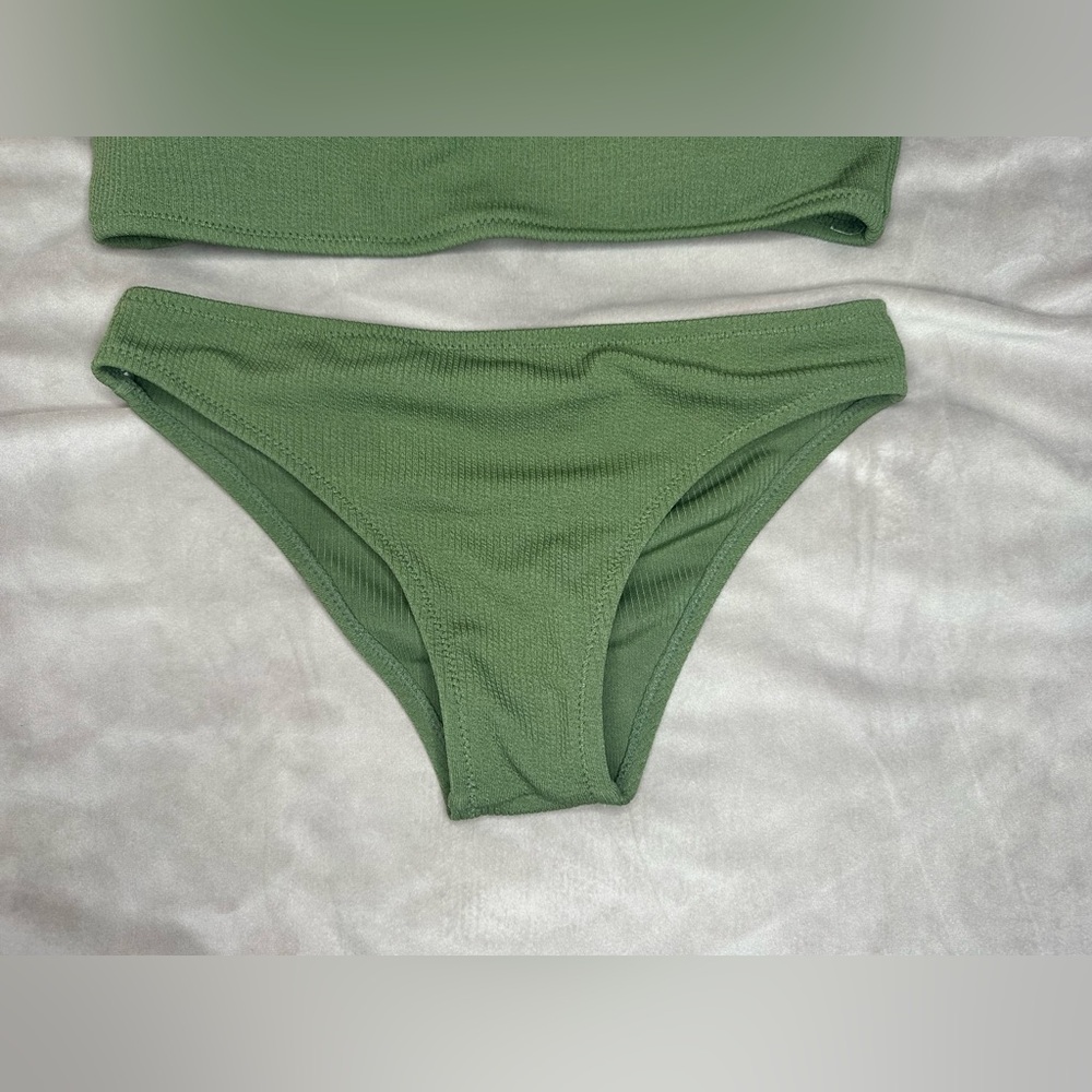 Zaful Olive Green Ribbed Bandeau Women’s Bikini Set - Picture 3 of 6
